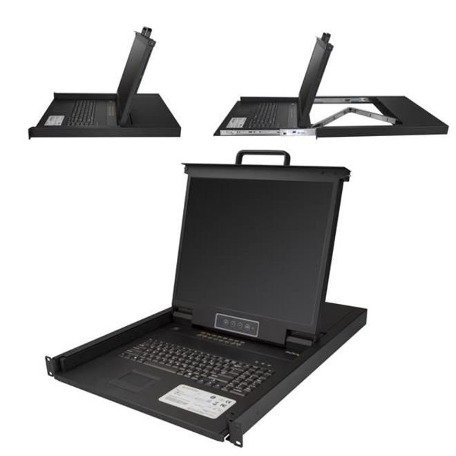 StarTech 16 Port Rackmount KVM Console w/ Cables - Integrated KVM Switch w/ 19" LCD - 1U LCD KVM Drawer 50000 MTBF - USB + VGA Support