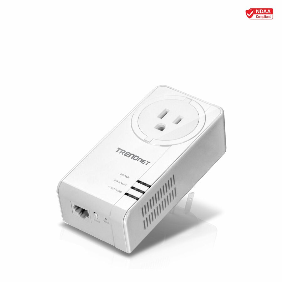 TRENDnet Powerline 1300 AV2 Adapter with Built-in Outlet; Gigabit Port; IEEE 1905.1 & IEEE 1901; Range Up to 300m (984 ft.); TPL-423E