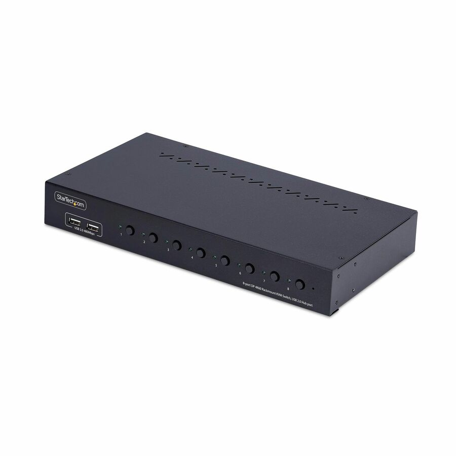 StarTech 8-Port DisplayPort KVM Switch with 1U Rack Mount Kit, 4K 60Hz DP 1.2, Push-Button & Hotkey Switching, TAA Compliant