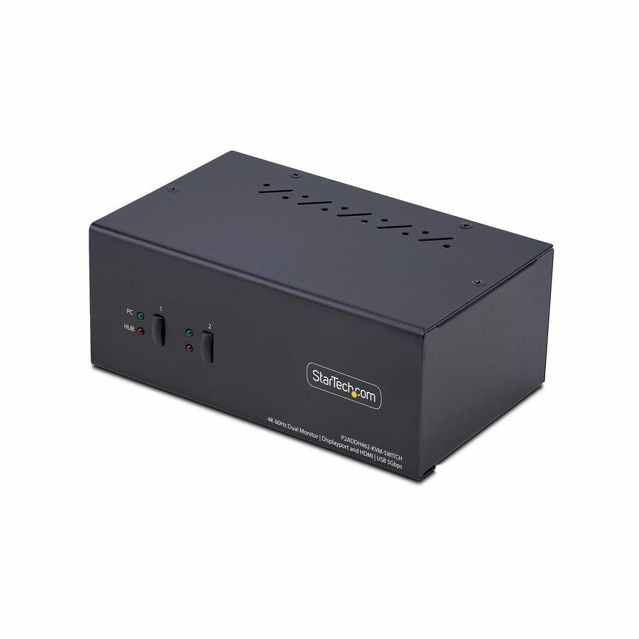 StarTech 2-Port Dual-Monitor DisplayPort and HDMI KVM Switch, 4K 60Hz, 2-Port USB 5Gbps Hub, 2x USB HID Ports, Hotkeys, TAA Compliant