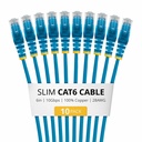StarTech 6in Blue Slim CAT6 Cable, 10 Pack, Snagless RJ45, UTP, LSZH, 28AWG Pure Bare Copper, Slim Network Patch Cord