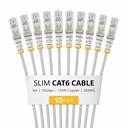 StarTech 6in Gray Slim CAT6 Cable, 10 Pack, Snagless RJ45, UTP, LSZH, 28AWG Pure Bare Copper, Slim Network Patch Cord