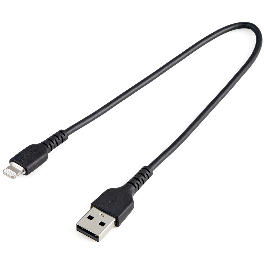 StarTech 12inch/30cm Durable Black USB-A to Lightning Cable, Rugged Heavy Duty Charging/Sync Cable for Apple iPhone/iPad MFi Certified