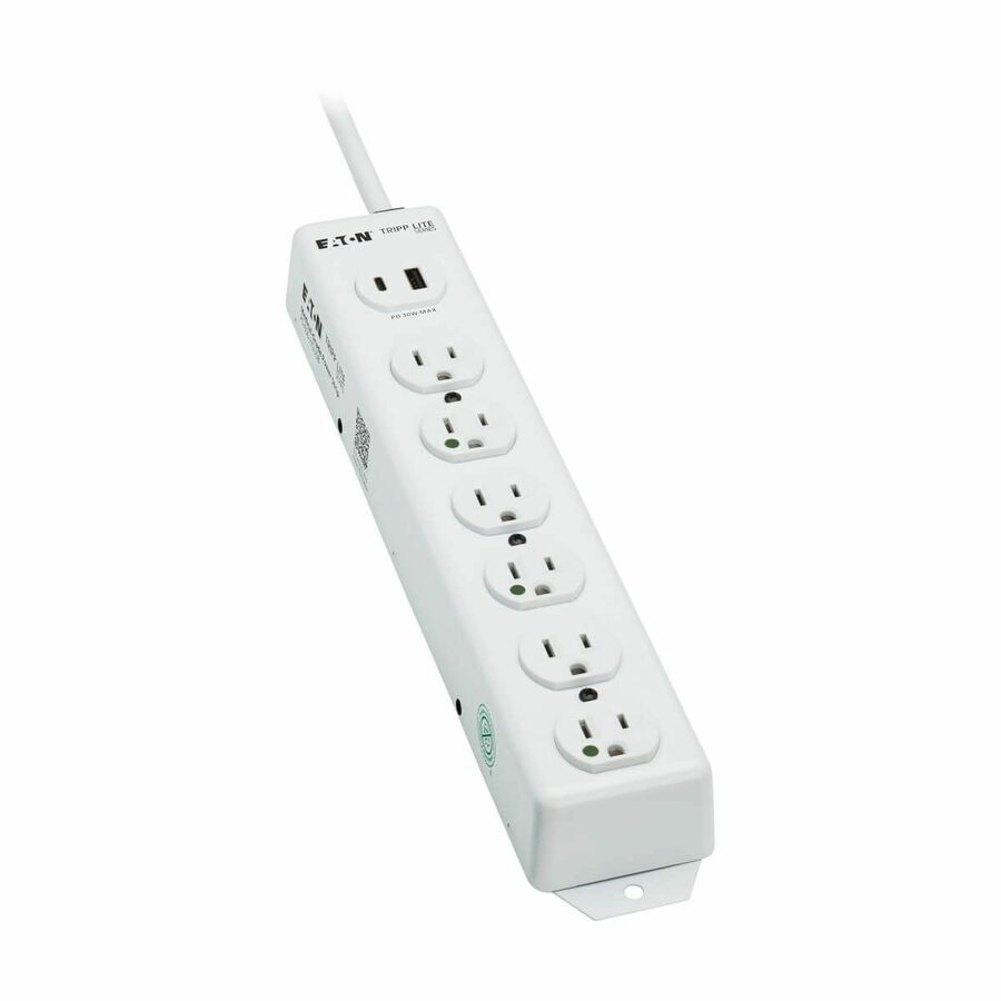 Eaton Tripp Lite Series Safe-IT UL 1363 Medical-Grade Power Strip, 6 Hospital-Grade Outlets, USB Charging, Safety Covers, Antimicrobial, 15 ft. Cord