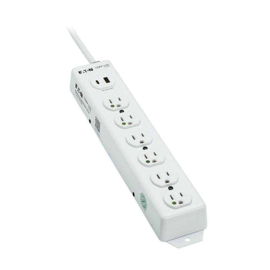 Eaton Tripp Lite Series Safe-IT UL 1363 Medical-Grade Power Strip, 6 Hospital-Grade Outlets, USB Charging, Safety Covers, Antimicrobial, 2 ft. Cord