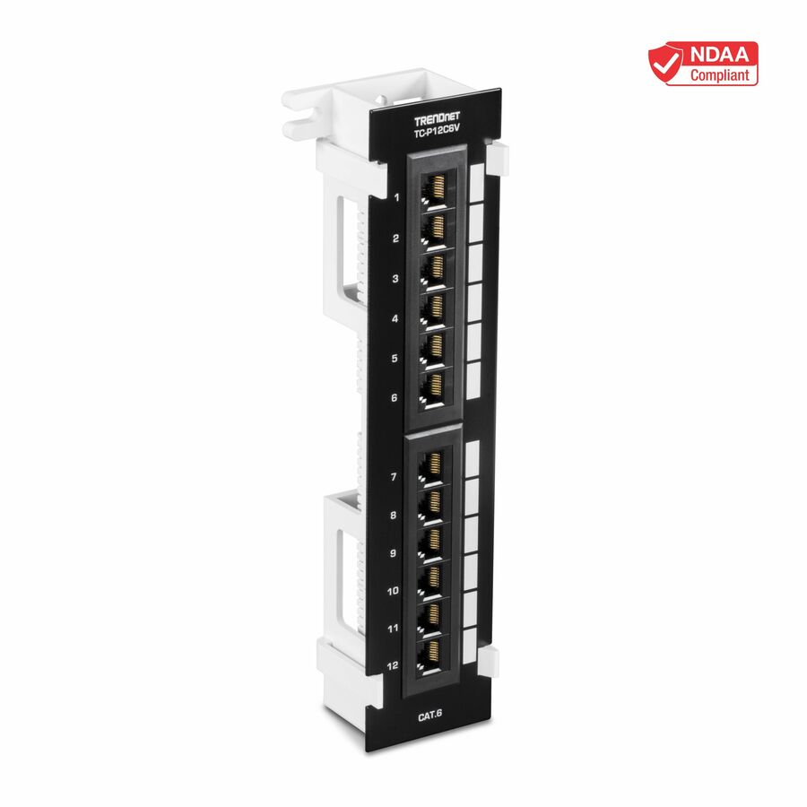 TRENDnet 12-Port Cat6 Unshielded Patch Panel, TC-P12C6V, Wall Mount, Included 89D Bracket, Vertical or Horizontal Installation, Compatible w/ Cat5e & Cat6 RJ45 Cabling, 110 IDC Type Terminal Blocks