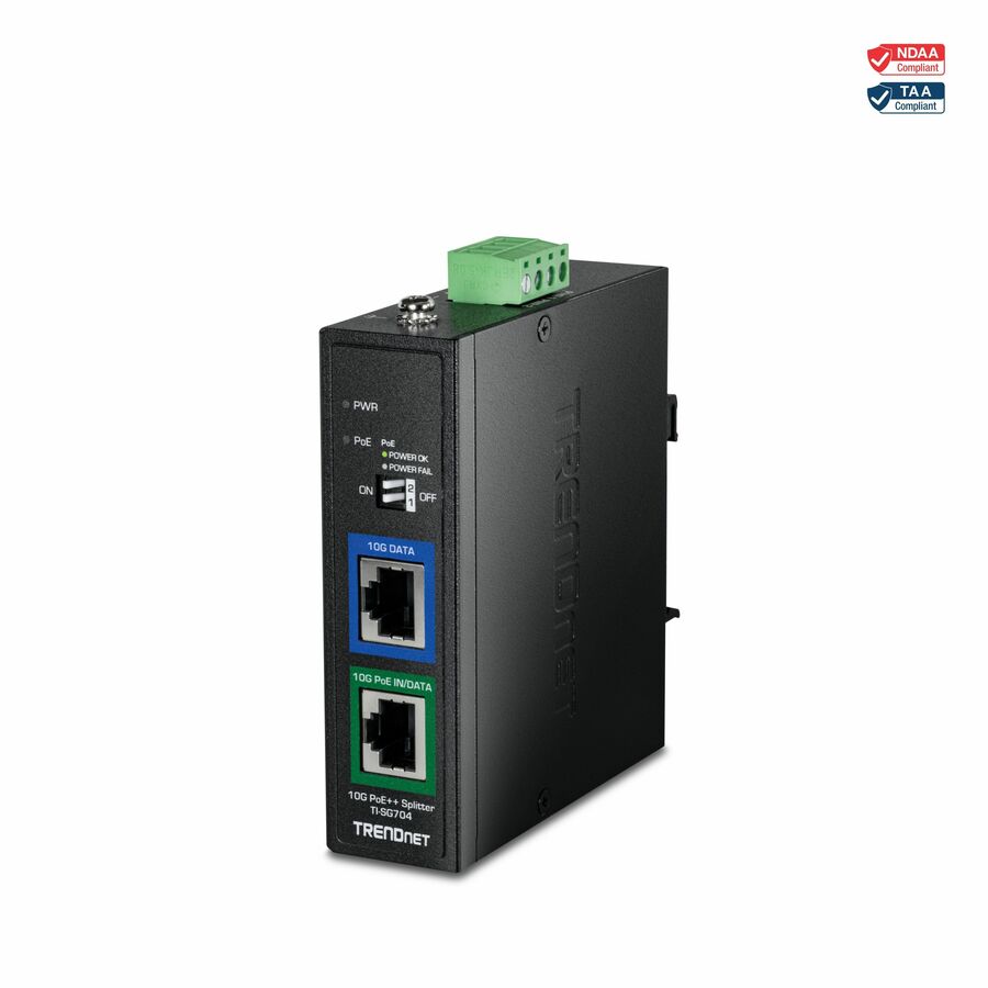 TRENDnet Industrial 10G PoE++ Splitter, TI-SG704, Splits a 10G 90W PoE++ Signal into Separate Power and Data Sources, NDAA & TAA Compliant, Up to 100m (328 ft.), Lifetime Protection