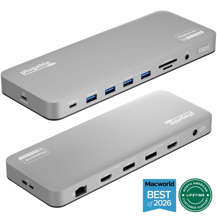 Plugable USB C Laptop Docking Station, Dual Monitor 4K 60Hz for Apple Mac M1/M2/M3/M4/M5/Neo
