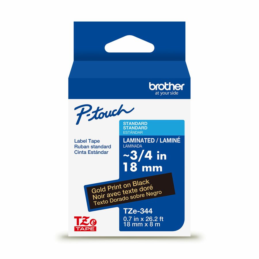 Brother Genuine P-touch TZe344 GLD on BK Label Tape, Laminated, 18mmX8m