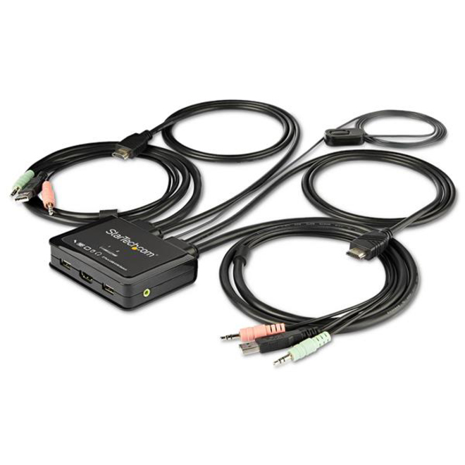 StarTech 2 Port HDMI KVM Switch - 4K 60Hz - Compact UHD HDMI USB KVM Switch with 4ft Cables & Audio - Bus Powered & Remote Switching