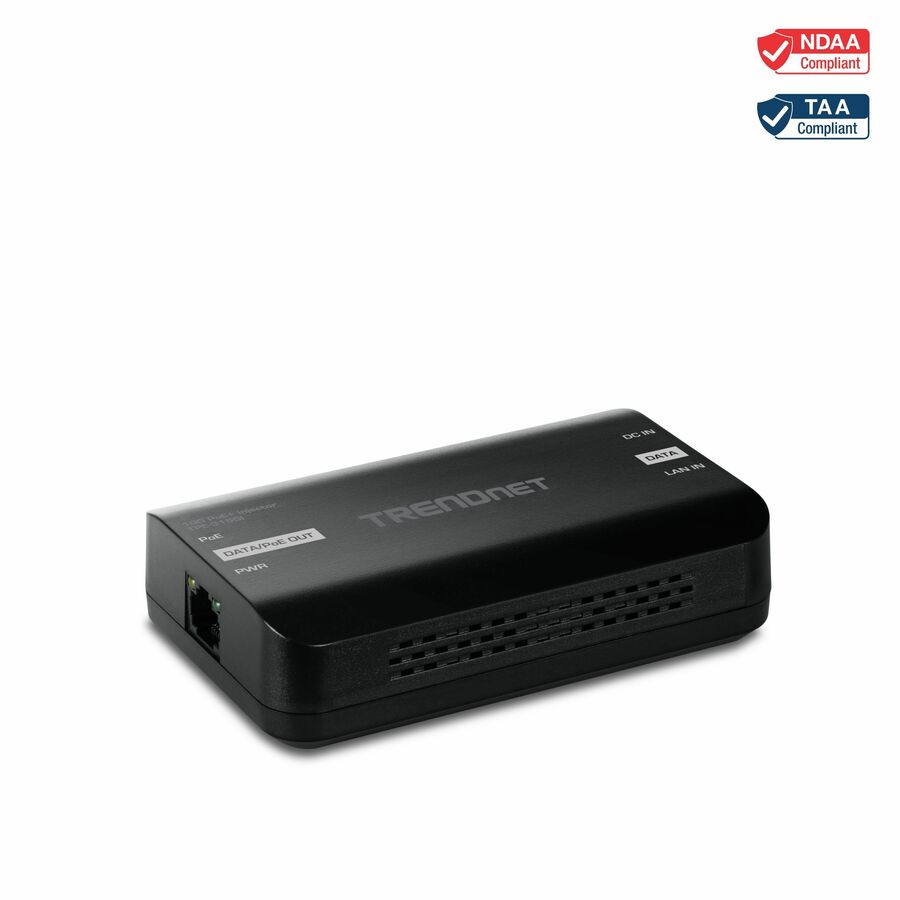 TRENDnet 10G PoE+ Injector, TPE-315GI, Convert Non-PoE Port to a PoE+ Port, PoE (15.4W) or PoE+ (30W), 10GBASE-T Compliant, Up to 100m (328 ft.), Black