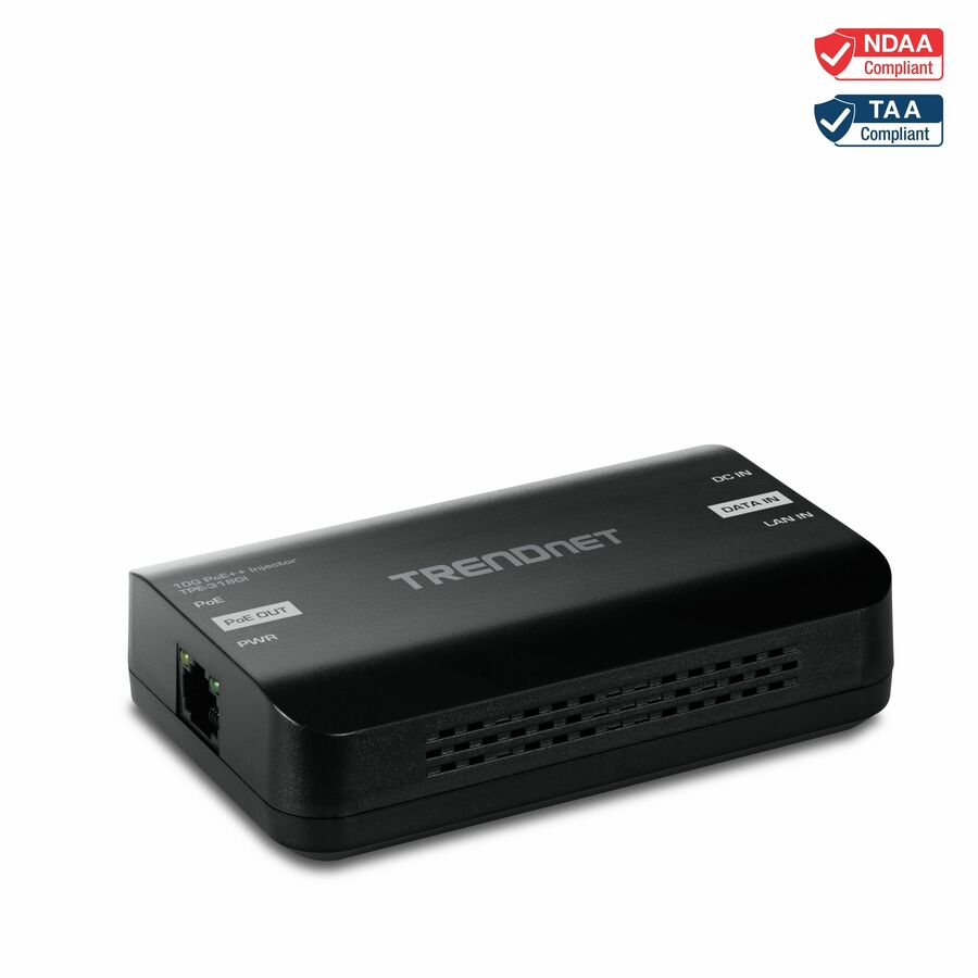 TRENDnet 10G PoE++ Injector, TPE-318GI, Converts a NonPoE Port to A PoE++ 10G Port, Supplies PoE (15.4W), PoE+ (30W), or PoE++ (90W)