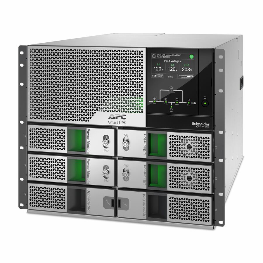 APC Smart-UPS Modular Ultra, On-Line, 10kW scalable to 20kW N+1, Lithium-ion, Rackmount 9U, 208/240V, Network Management, Extended runtime, W/rail kit