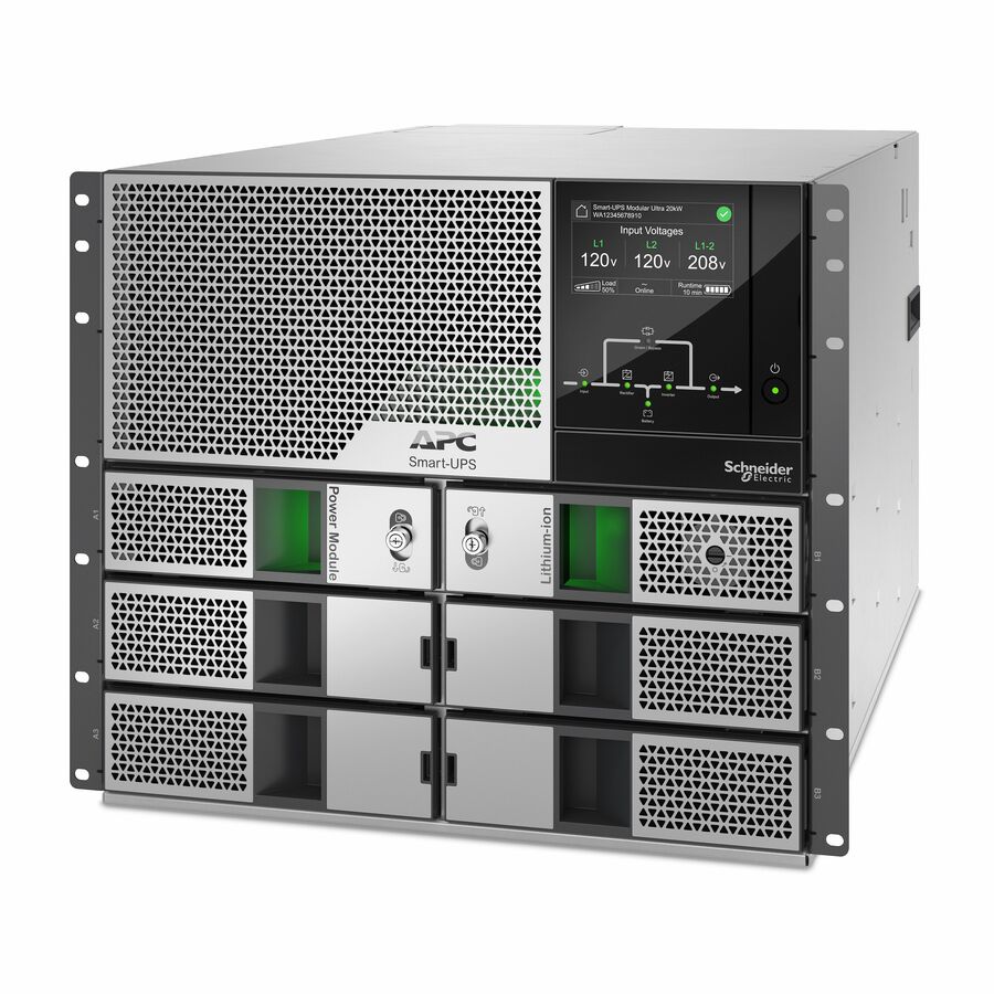 APC Smart-UPS Modular Ultra, On-Line, 5kW scalable to 20kW N+1, Lithium-ion, Rackmount 9U, 208/240V, Network Management, Extended runtime, W/rail kit