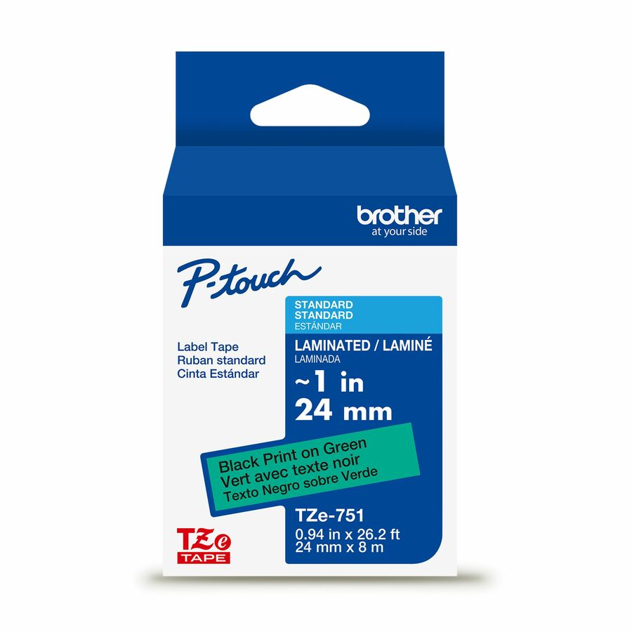 Brother Genuine P-touch TZe751 BK on GRN Label Tape, Laminated, 24mmX8m