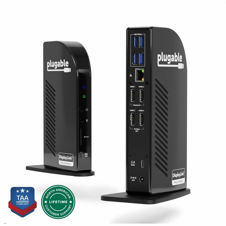 Plugable 14-in-1 USB C Docking Station with 4x HDMI, Quad Dock with 100W Charging, 4x HDMI Displays