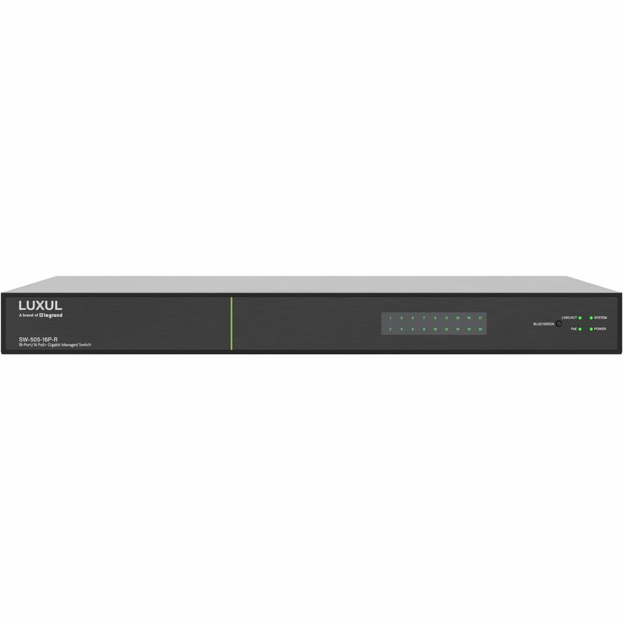 Luxul 1Gb L2/L3 Managed Switch - 16 PoE+, 2 Combo RJ45/SFP Rear-Facing Ports - TAA Compliant