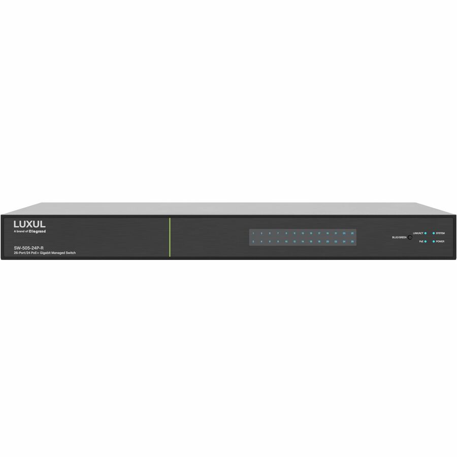 Luxul 1Gb L2/L3 Managed Switch - 24 PoE+, 2 Combo RJ45/SFP Rear-Facing Ports - TAA Compliant