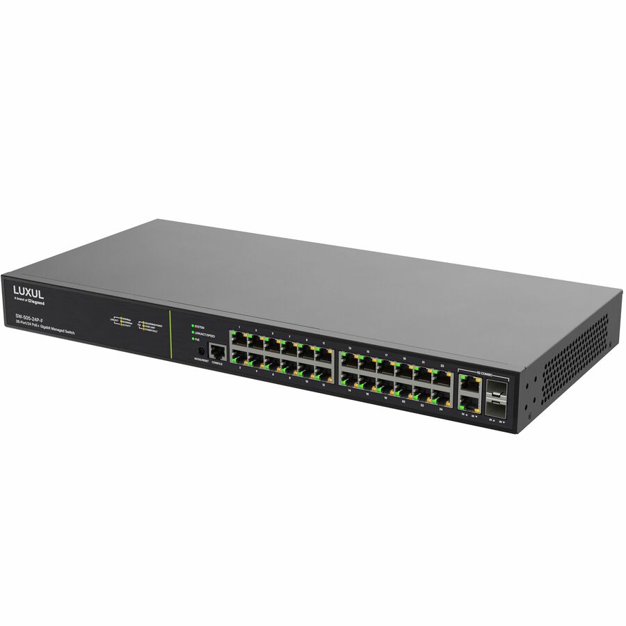 Luxul 1Gb L2/L3 Managed Switch - 24 PoE+, 2 Combo RJ45/SFP Front-Facing Ports - TAA Compliant