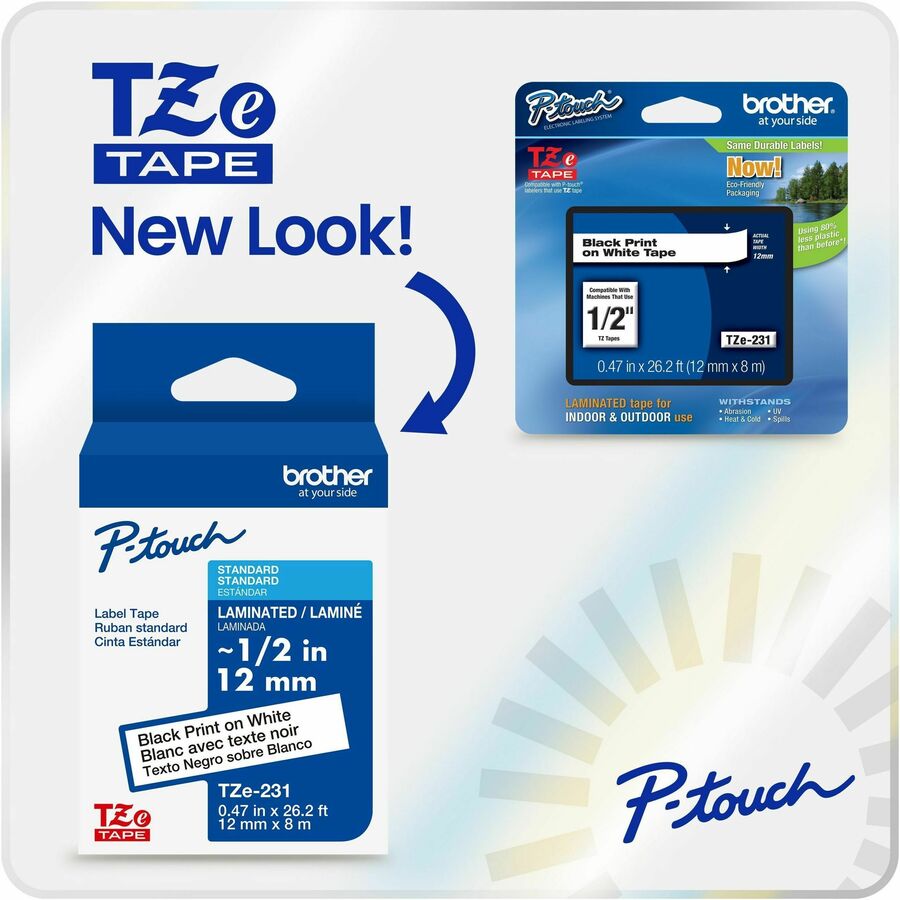 Brother Genuine P-touch TZeN201 BK on WHT Narrow Non-Laminated Label Tape, 3.5mmX8m
