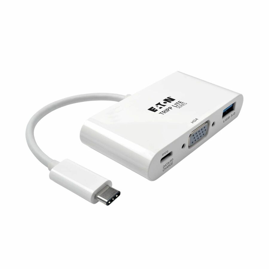 Eaton Tripp Lite Series USB-C to VGA Adapter with USB 3.x (5Gbps) Hub Ports and 60W PD Charging, White