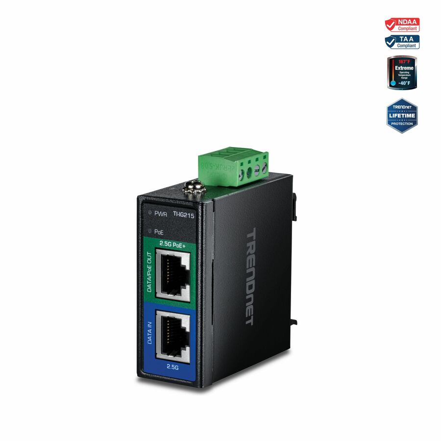 TRENDnet Industrial 2.5G PoE++ Injector, TI-IG219, IP50 Rated Design, Connect Network Devices Up to 100m (328 ft), Supports PoE (15.4W), PoE+ (30W), and PoE++ (95W) Devices, NDAA TAA Compliant