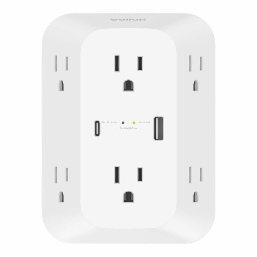 Belkin 6-Outlet Surge Protector Power Strip, Wall-Mountable with 6 AC Outlets, Overvoltage Protection, LED Indicator - USB-C Port & USB-A Port w/USB-C PD Fast Charging - 1680 Joules of Protection
