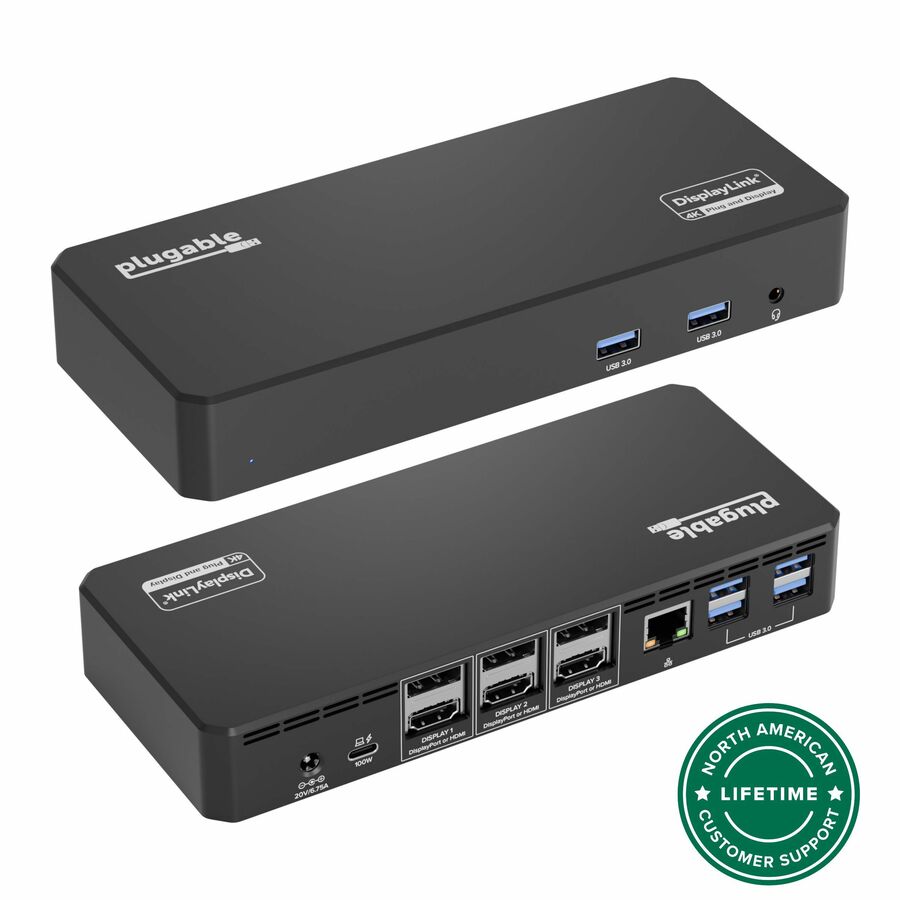 Plugable 12-in-1 USB C Triple Monitor Docking Station, Triple 4K Displays with 3X HDMI or 3X DisplayPort