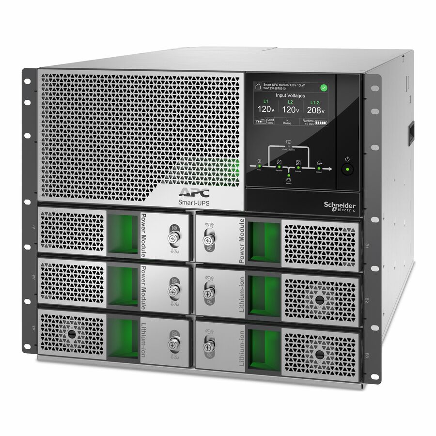 APC Smart-UPS Modular Ultra On-Line, 15kW, Lithium-ion, Rackmount 9U, 208/240V, Network Management, Extended runtime, W/rail kit