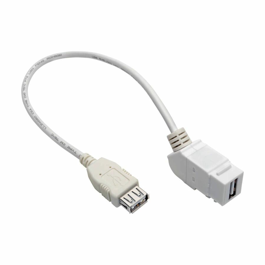 Eaton Tripp Lite Series USB 2.0 All-in-One Keystone/Panel Mount Coupler Cable (F/F), Angled Connector, White, 1 ft. (0.31 m)