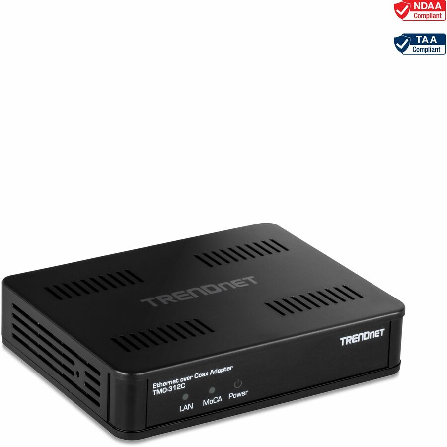 TRENDnet Ethernet Over Coax MoCA 2.5 Adapter, TMO-312C, Backward Compatible with MoCA 2.0/1.1/1.0, RJ-45 Gigabit LAN Port, Supports Net Throughput up to 1Gbps, Support up to 16 Nodes, Black