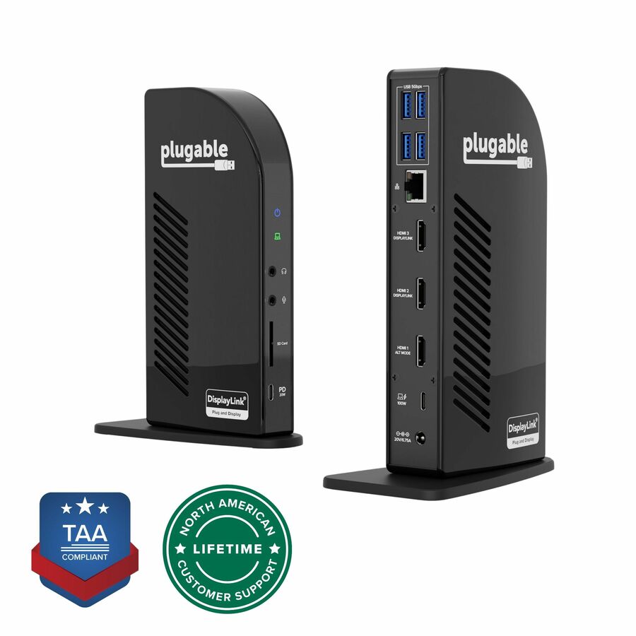Plugable 13-in-1 USB-C Triple Monitor Docking Station with 100W Charging, Compatible with Windows, Mac, and Chrome with Thunderbolt 3 / 4 or USB-C