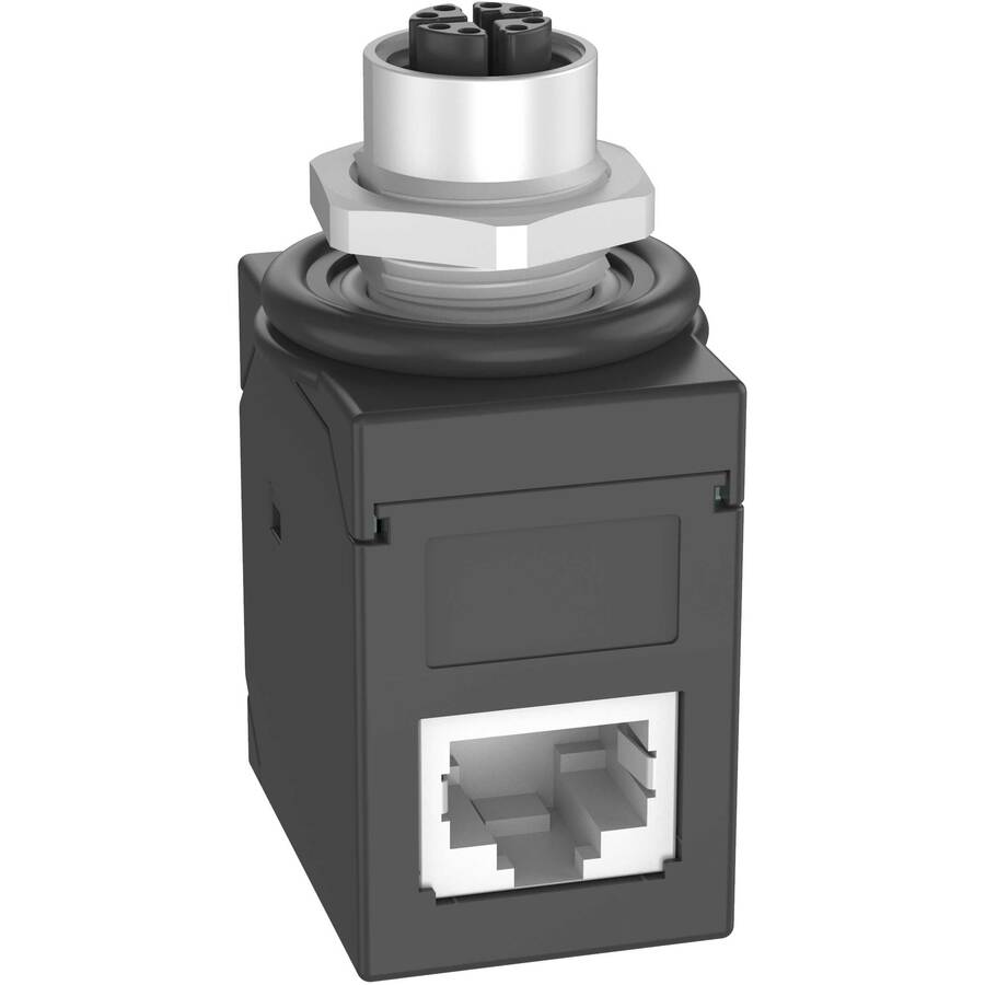 IndustrialNet M12 X-Code Female to 90° RJ45 Coupler Adapter