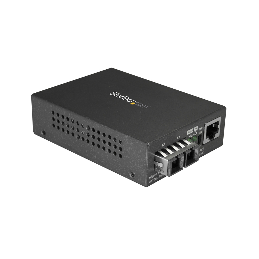StarTech Multimode SC Fiber Ethernet Media Converter, 1000BASE-SX Gigabit Fiber Optic to Copper Bridge, 10/100/1000 Network, 550m, TAA