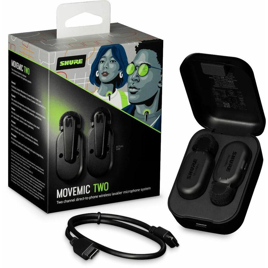 Shure MoveMic Two Wireless Microphone for Content Production, Video, Recording, Camera, Broadcasting