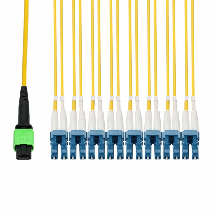 AddOn 3m MPO/APC to 4xLC/UPC Duplex Yellow OS2 OFNR (Riser-Rated) 8-Strand TAA SMF Fiber Fanout Cable