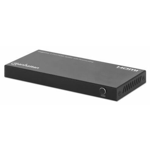 HDMI Splitter with downscaling 4-Port , 4K@60Hz, Displays output from x1 HDMI source to x4 HD displays (same output to four displays), Downscale button to adjust a 4K input signal into 1080p, Micro-USB to USB-A power cable included (cable 0.8m), Black