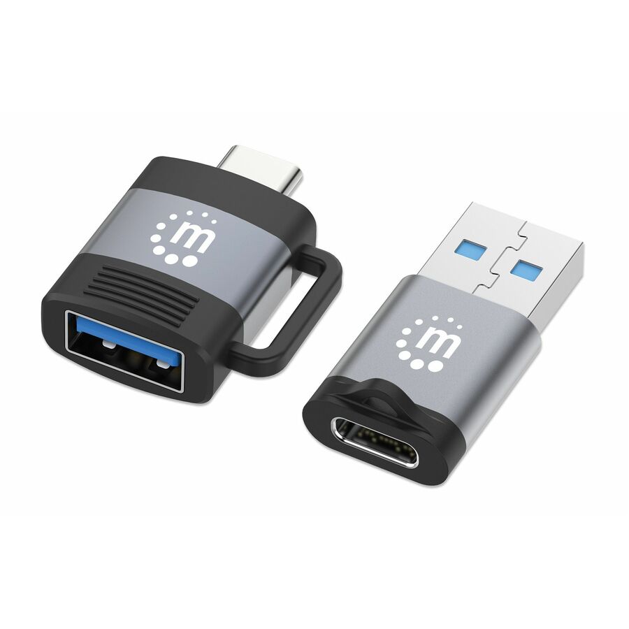 2-Piece Set: USB-C to USB-A and USB-A to USB-C Adapters, Male/Female conversions, 5 Gbps (USB 3.2 Gen1 aka USB 3.0), SuperSpeed USB, Black/Silver, Lifetime Warranty