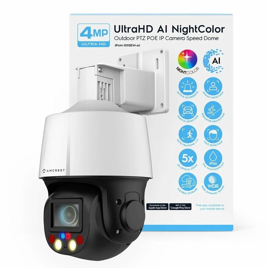Amcrest IP4M-1098EW-AI 4 Megapixel Outdoor 4K Network Camera - Color - Dome - White