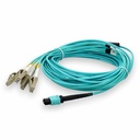 AddOn 25m MPO/UPC to 4xLC/UPC Duplex Aqua OM4 OFNP (Plenum-Rated) 8-Strand Fiber Fanout Cable