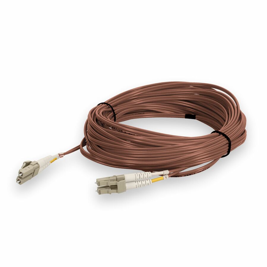 AddOn 15m LC to LC Brown OM4 Duplex OFNR (Riser-Rated) TAA Fiber Patch Cable
