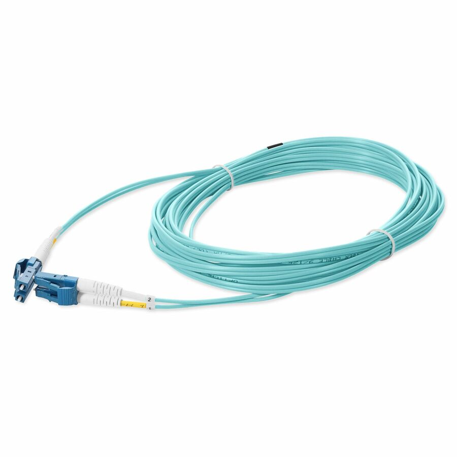 AddOn 10m LC to LC Aqua OS2 Duplex OFNR (Riser-Rated) SMF (Single Mode) Fiber Patch Cable, 9/125