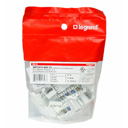 On-Q Quick Connect Cat 6 RJ45 Keystone Insert, 10-Pk, White