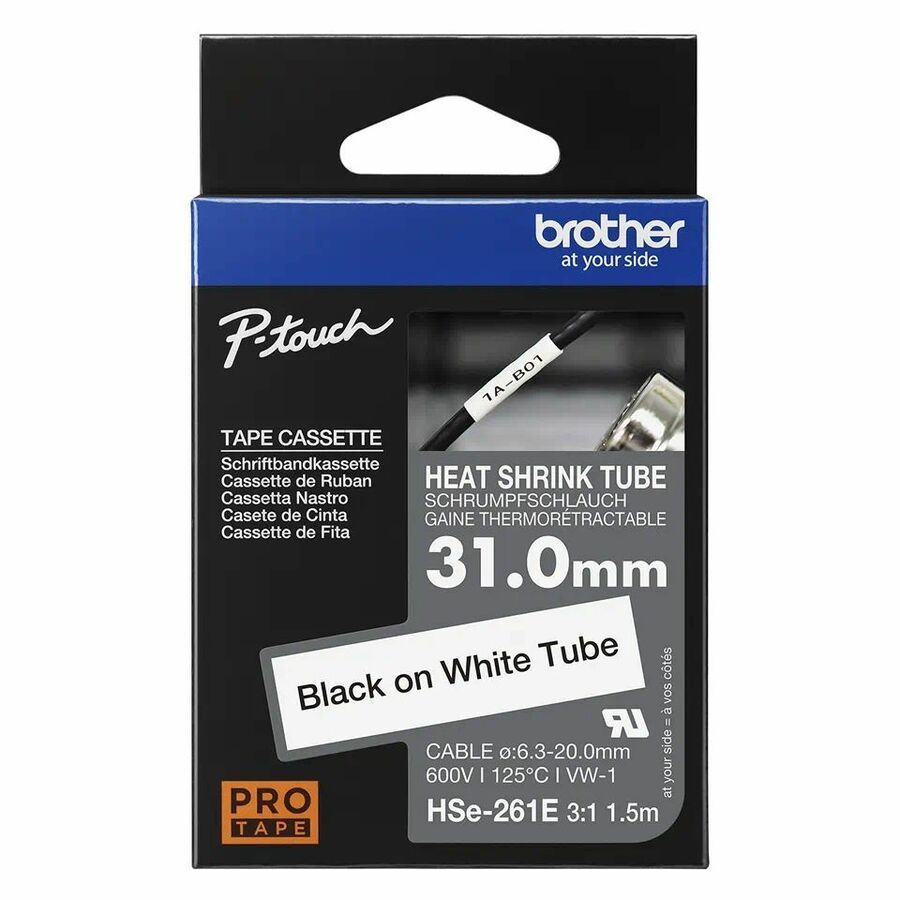 Brother HSe-261E Black on White Heat Shrink Tube Tape, 31 mm (1.22 in.)
