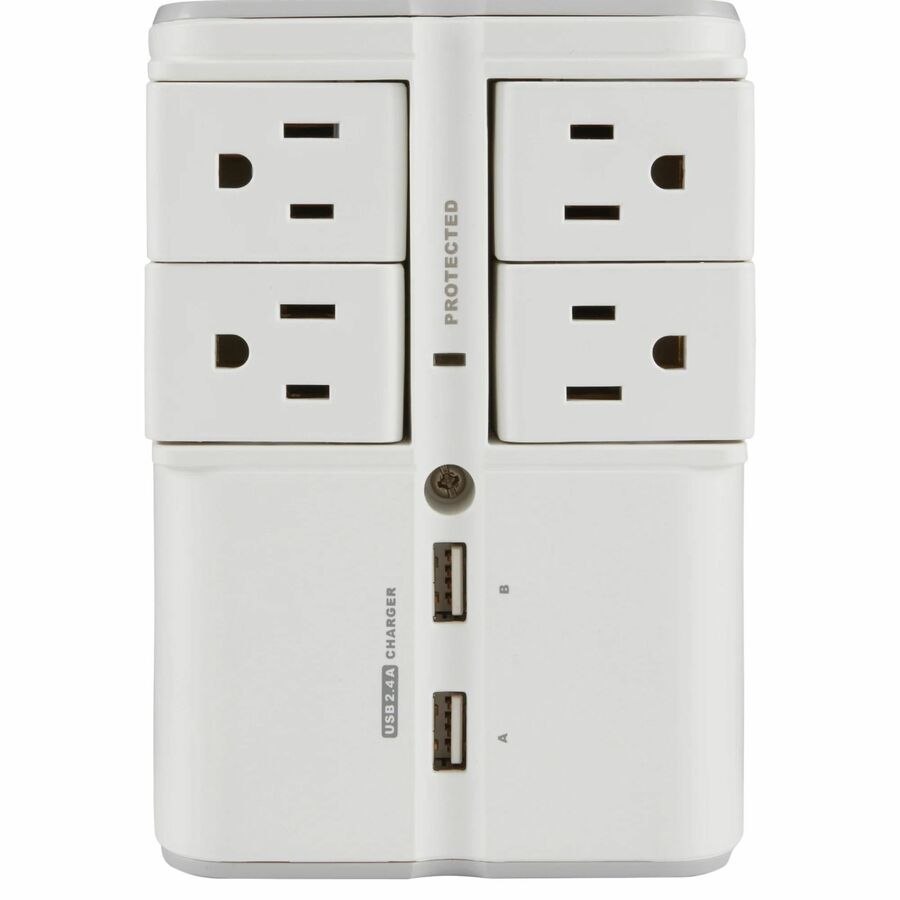 Sanus On-Wall Surge Protector - 4 Rotating Outlet Power Strip with USB ports - White