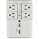 Sanus On-Wall Surge Protector - 4 Rotating Outlet Power Strip with USB ports - White