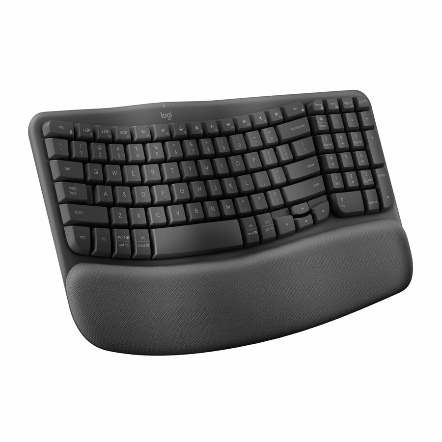 Logitech Wave Keys Wireless Ergonomic Keyboard with Cushioned Palm Rest, Comfortable Natural Typing, Graphite