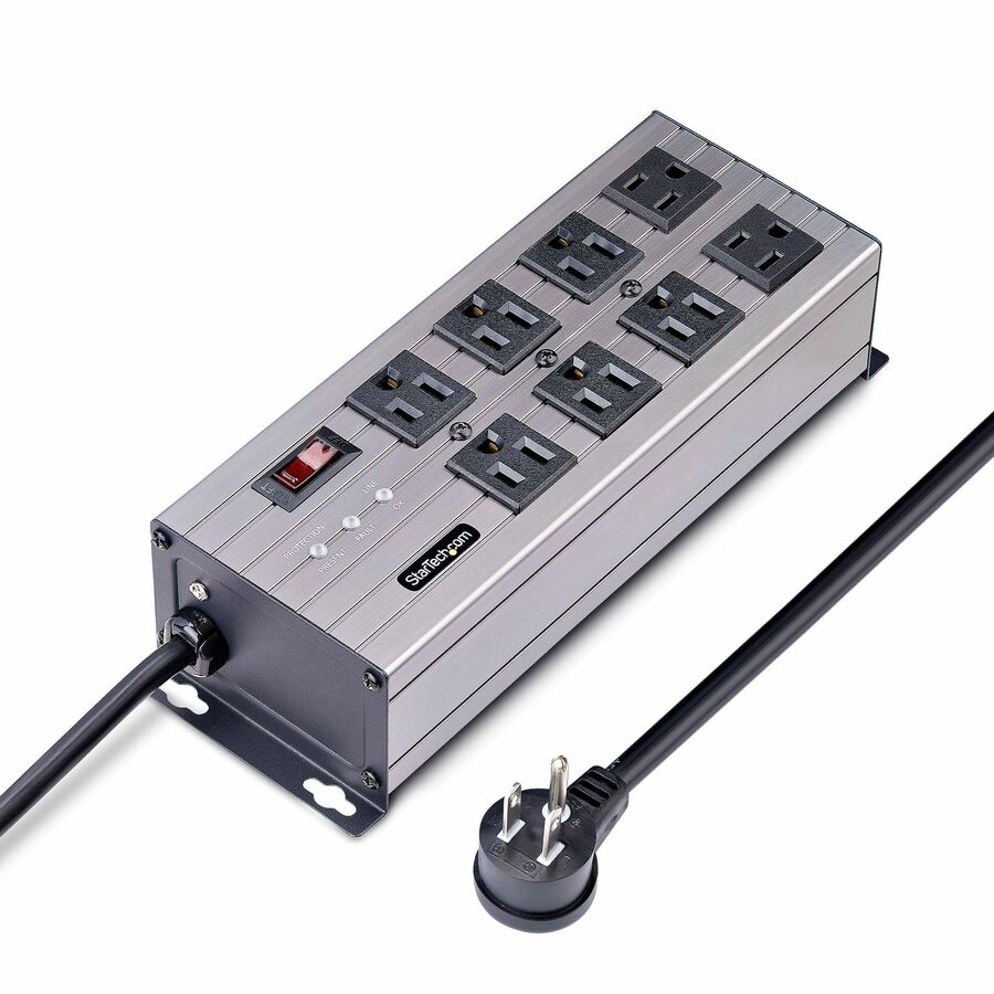 StarTech 8-Outlet Industrial Power Strip 125V/15A, EMI/RFI Isolation, Surge Prot., Mountable PDU, 12ft NEMA 5-15P Cord, UL Listed, TAA