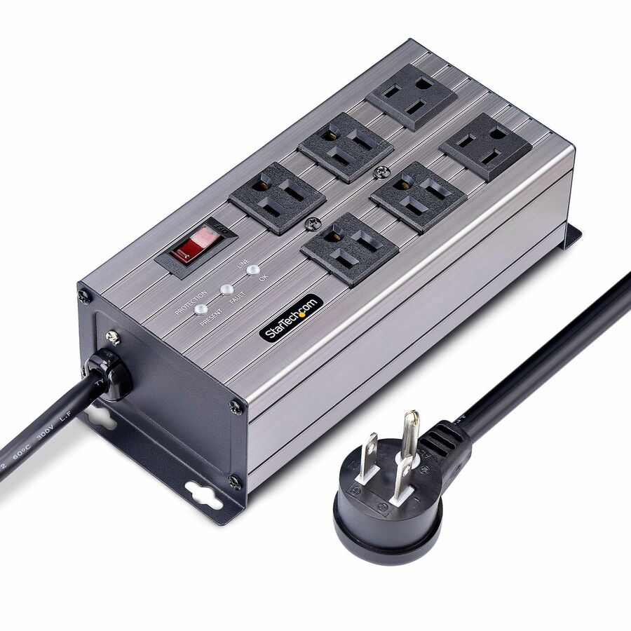 StarTech 6-Outlet Industrial Power Strip 125V/15A, EMI/RFI Isolation, Surge Prot., Mountable PDU, 8ft NEMA 5-15P Cord, UL Listed, TAA