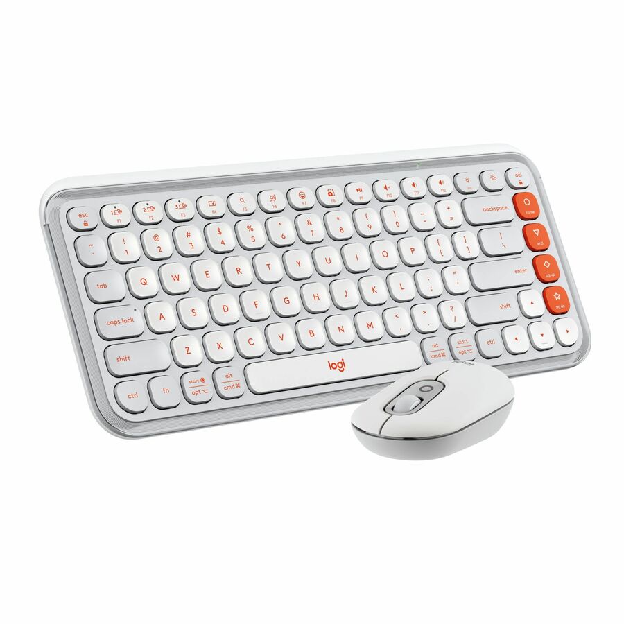 Logitech POP ICON COMBO, Bluetooth Keyboard and Mouse Combo, Comfortable Typing, Programmable Keys and Buttons, Quiet Clicks (Off-white & Orange)